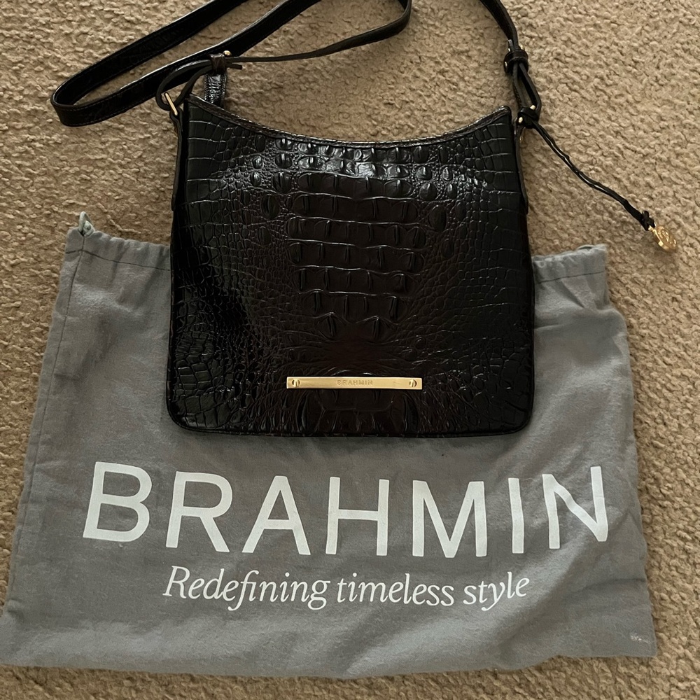 Brahmin Black Croc-Embossed Crossbody Bag